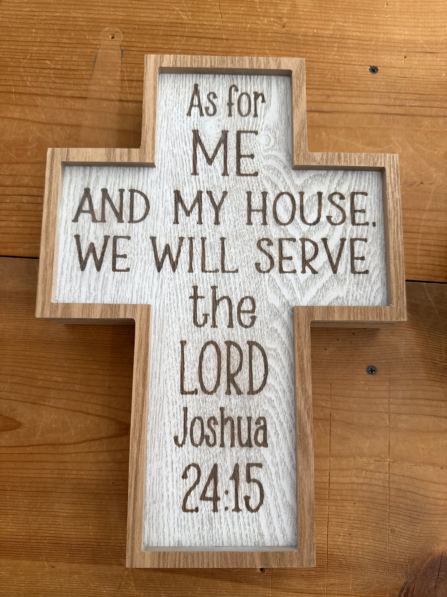 Wooden Engraved “Joshua 24:15” Cross Wall Sign