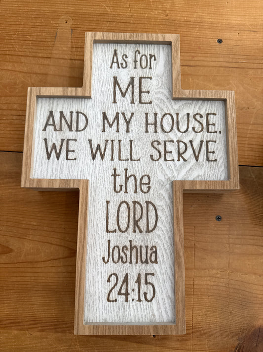 Wooden Engraved “Joshua 24:15” Cross Wall Sign