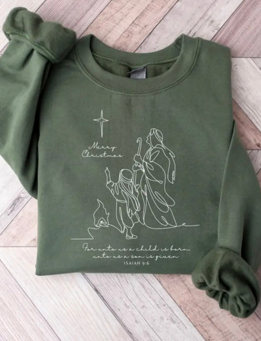 “Merry Christmas” Nativity Lightweight Sweatshirt