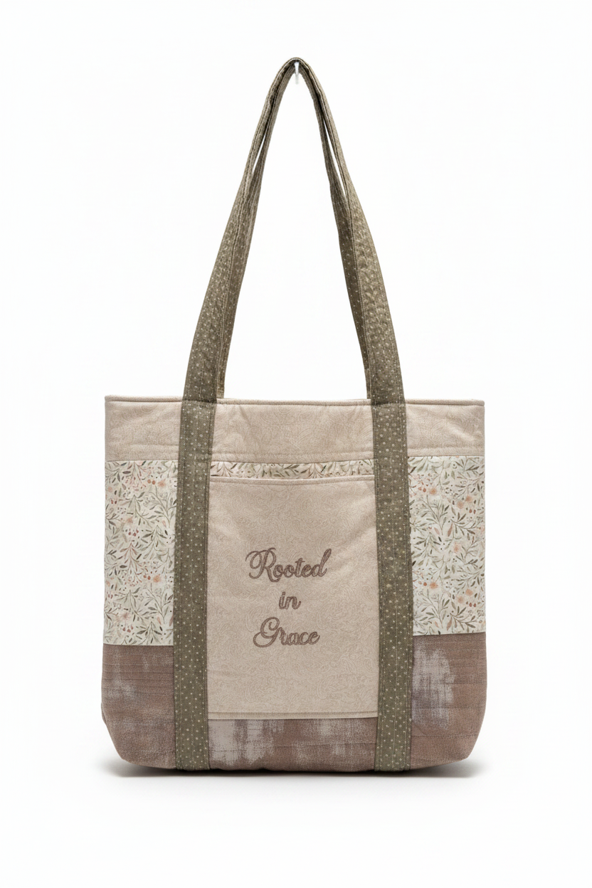 Quilted Stitch Handmade Custom Embroidered "Rooted in Grace" Weekend Bag
