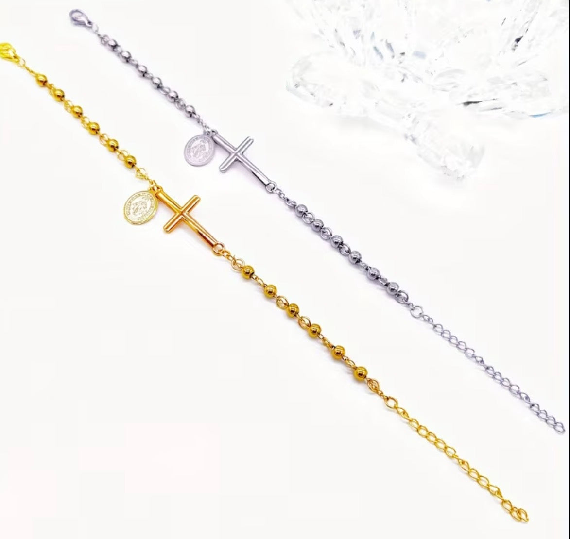 Stainless Steel Cross Rosary Bracelet