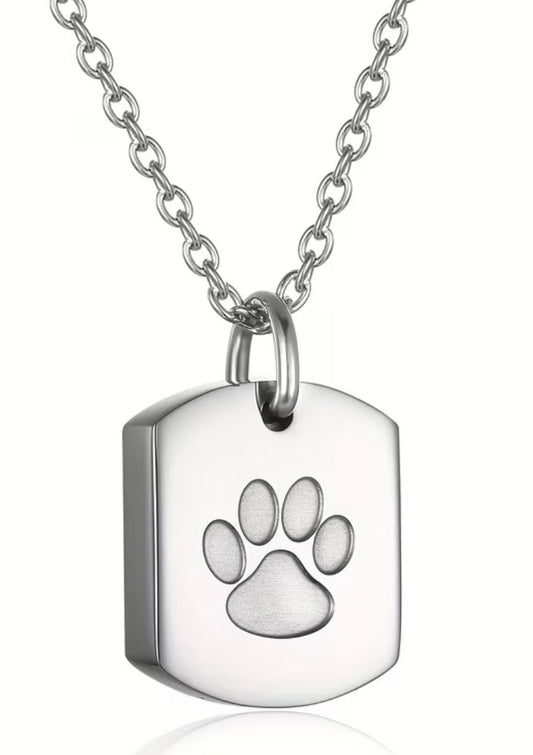 Stainless Steel Pet Paw Print Urn Necklace