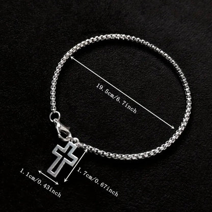 Stainless Steel Box Chain Cross Bracelet
