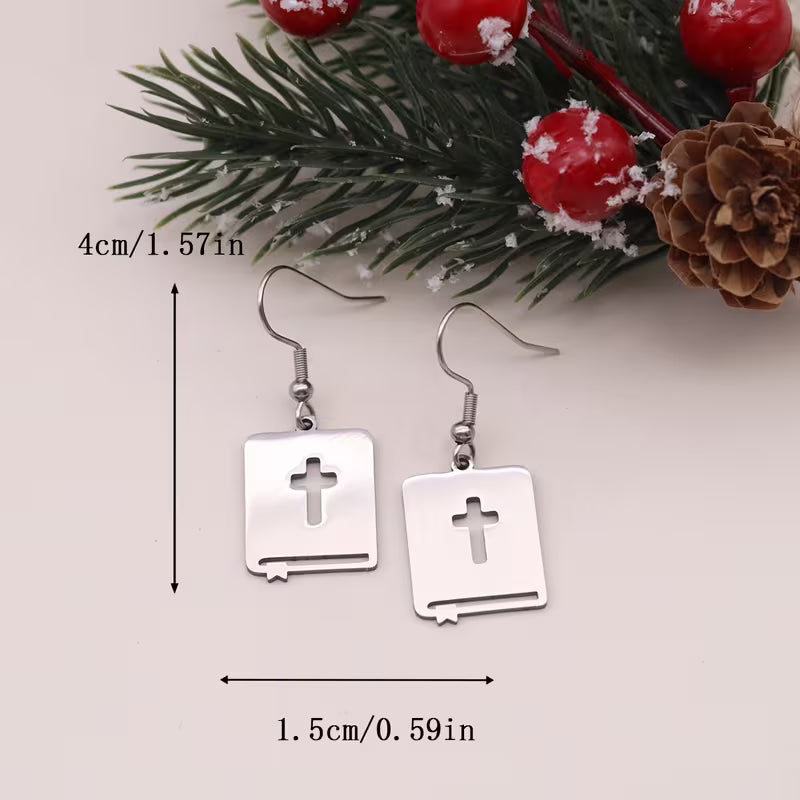Cute Bible Cross Stainless Steel Earrings