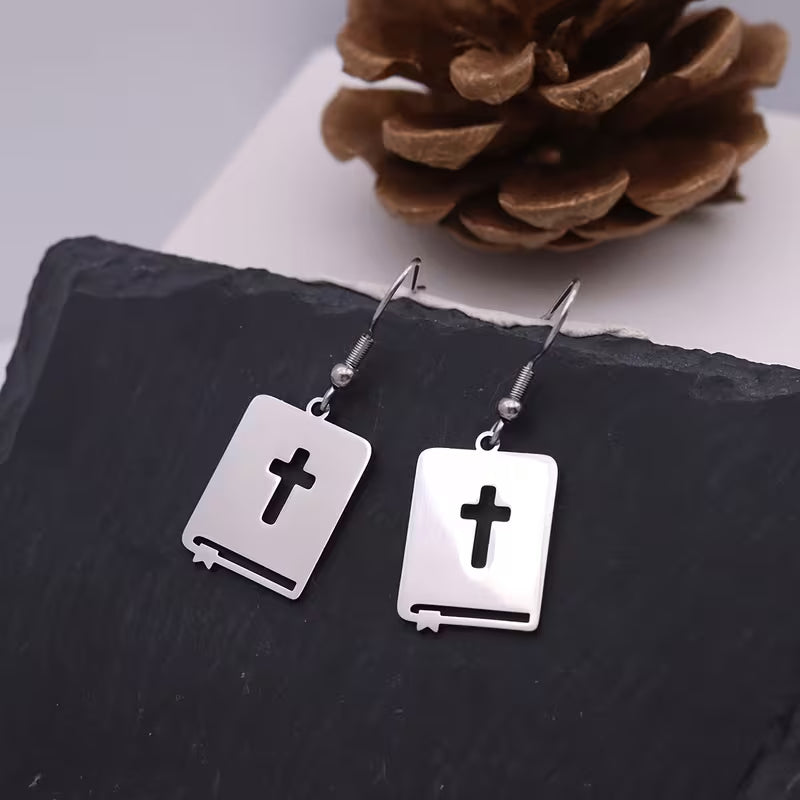 Cute Bible Cross Stainless Steel Earrings