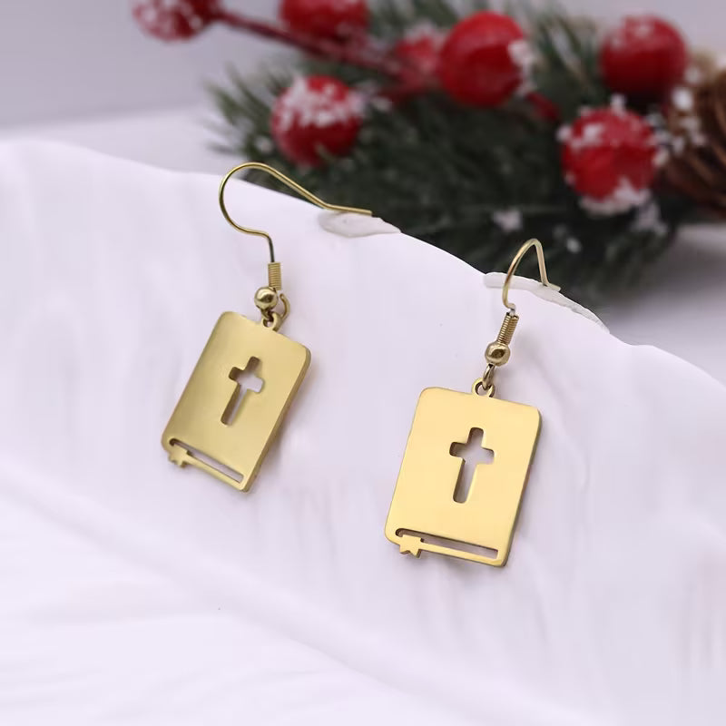 Cute Bible Cross Stainless Steel Earrings