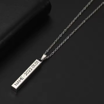 Cute Custom Engraved Stainless Steel Bar Pendant Necklace