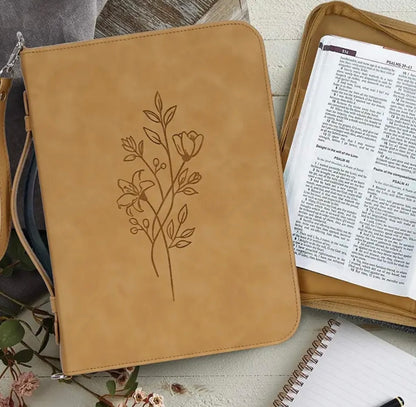 Elegant Vegan Leather Floral Print Bible Case