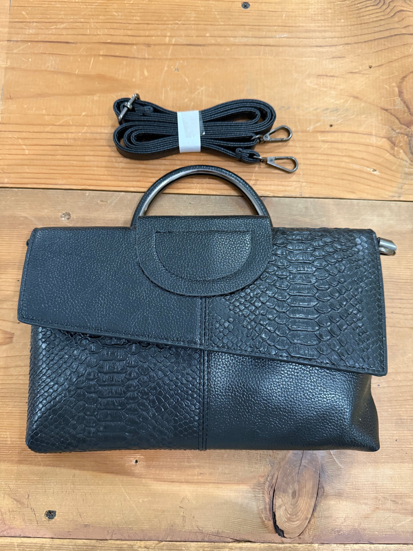 Black Vegan Leather Snakeskin Style Clutch Purse