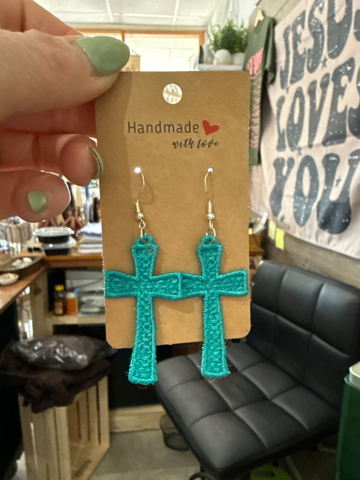 Custom Embroidered Cross Earrings