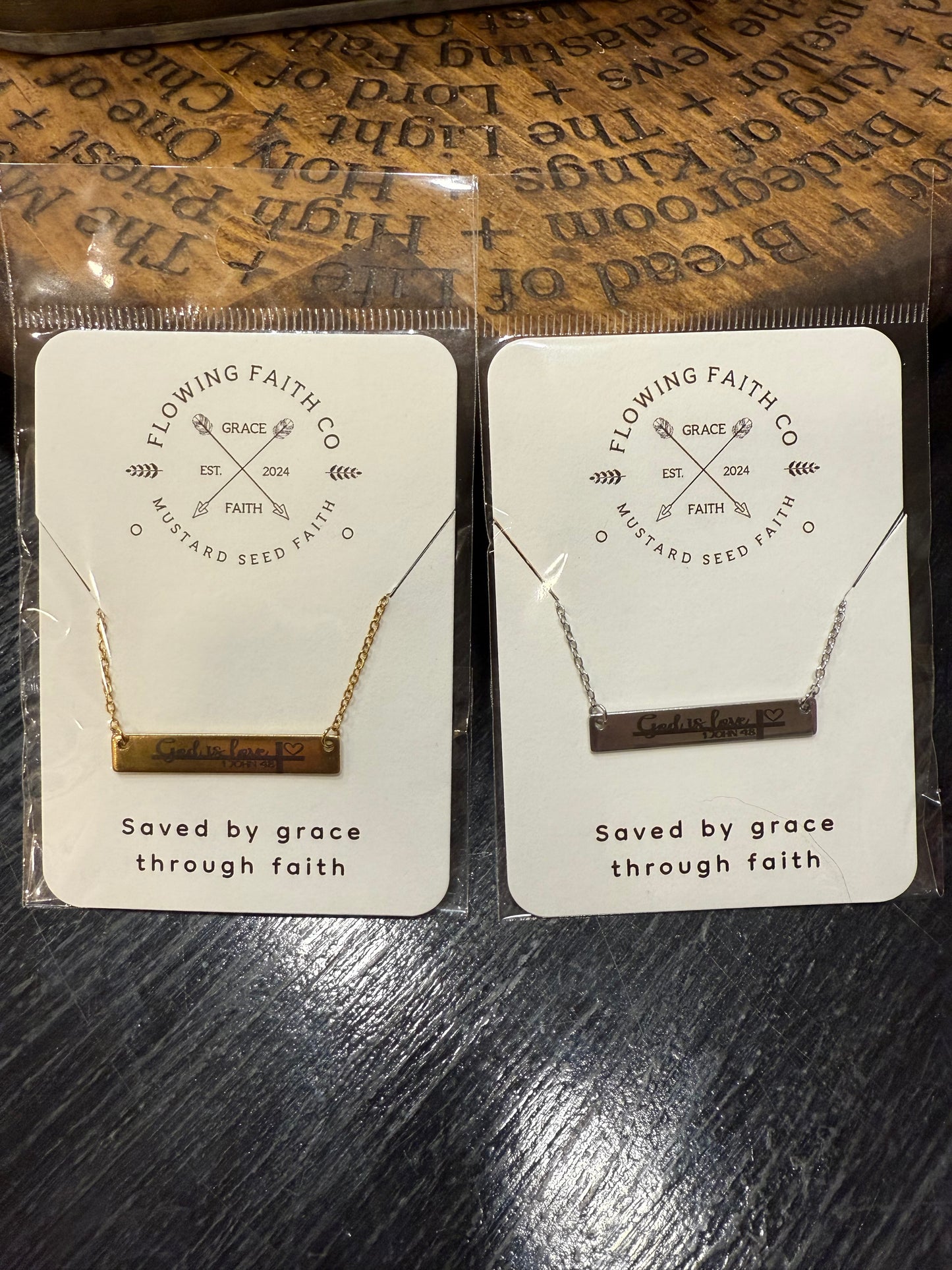 “God Is Love” Engraved Stainless Steel Bar Necklace