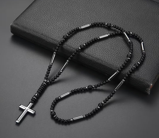 Refined Men’s Beaded Cross Necklace