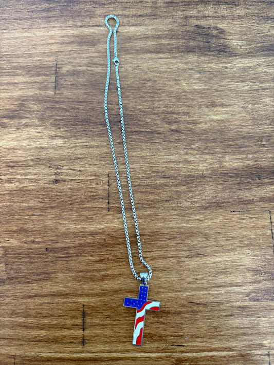 Men’s Stainless Steel American Flag Cross Necklace