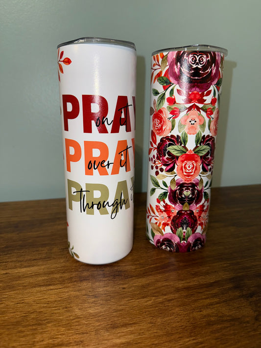 “Pray, Pray, Pray” Floral Cross Stainless Steel Tumbler