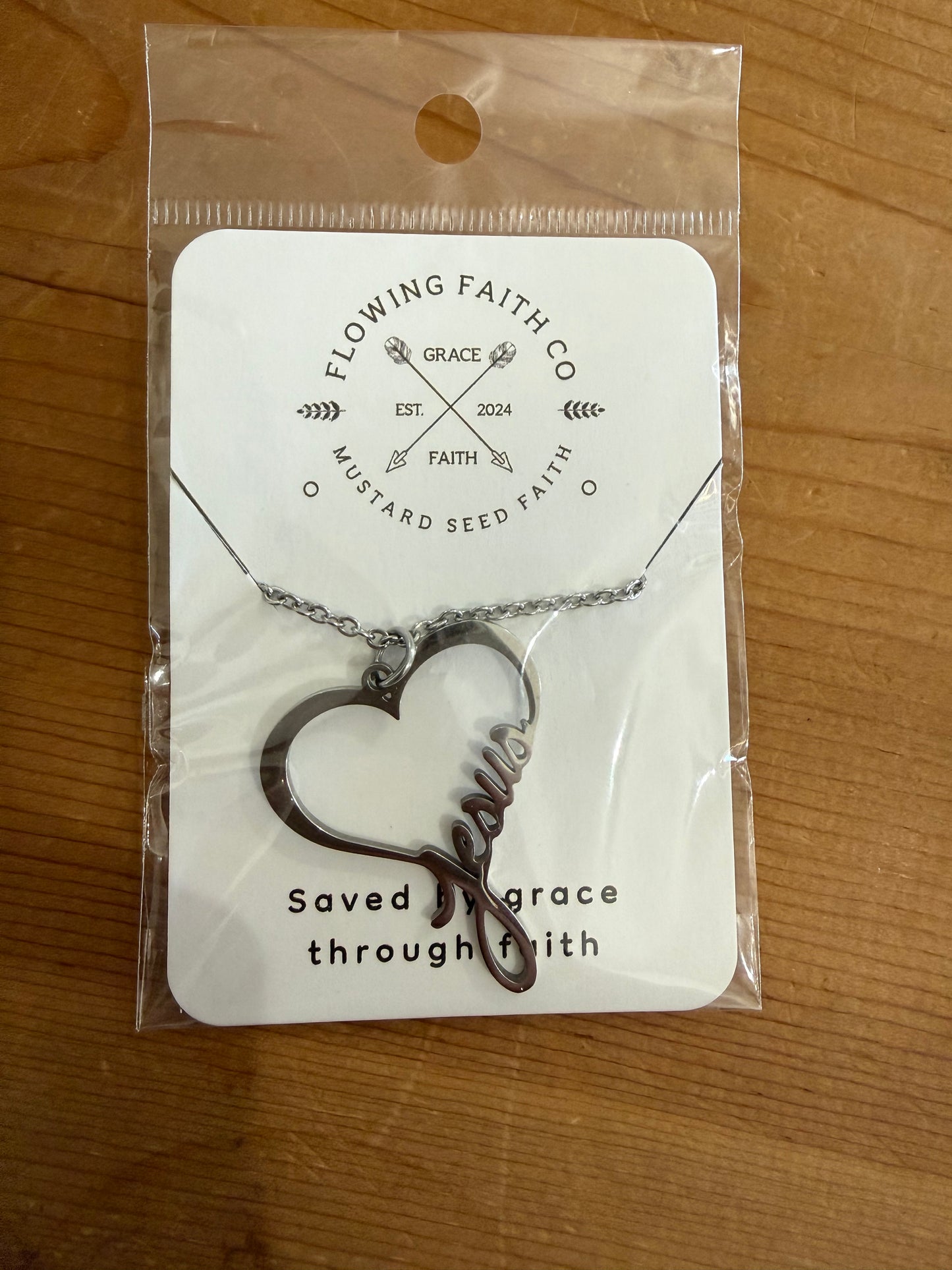 “Jesus” Open Heart Stainless Steel Necklace