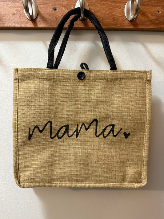 “Mama” Burlap Carry Tote