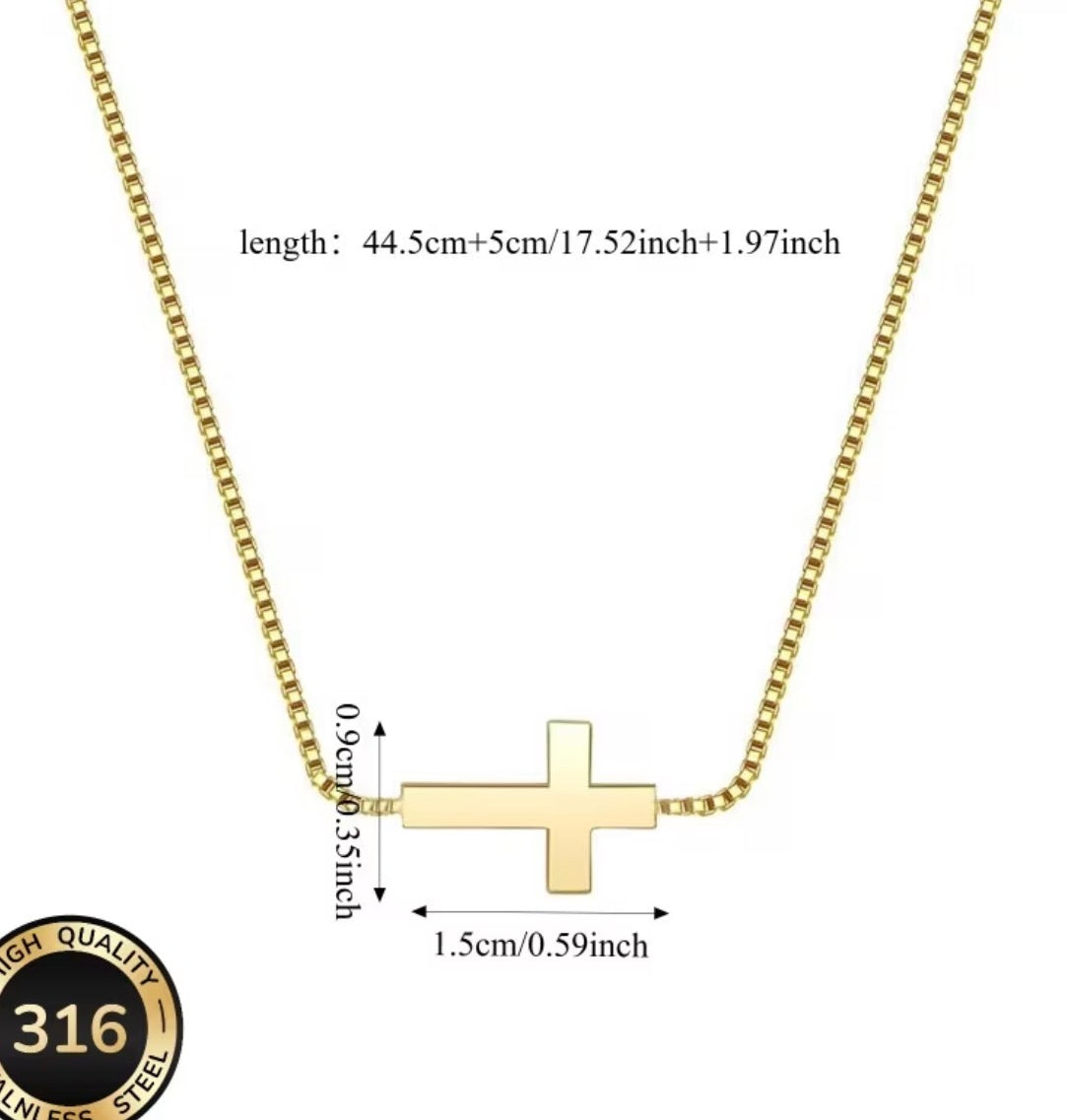 Elegant Stainless Steel Side Cross Necklace