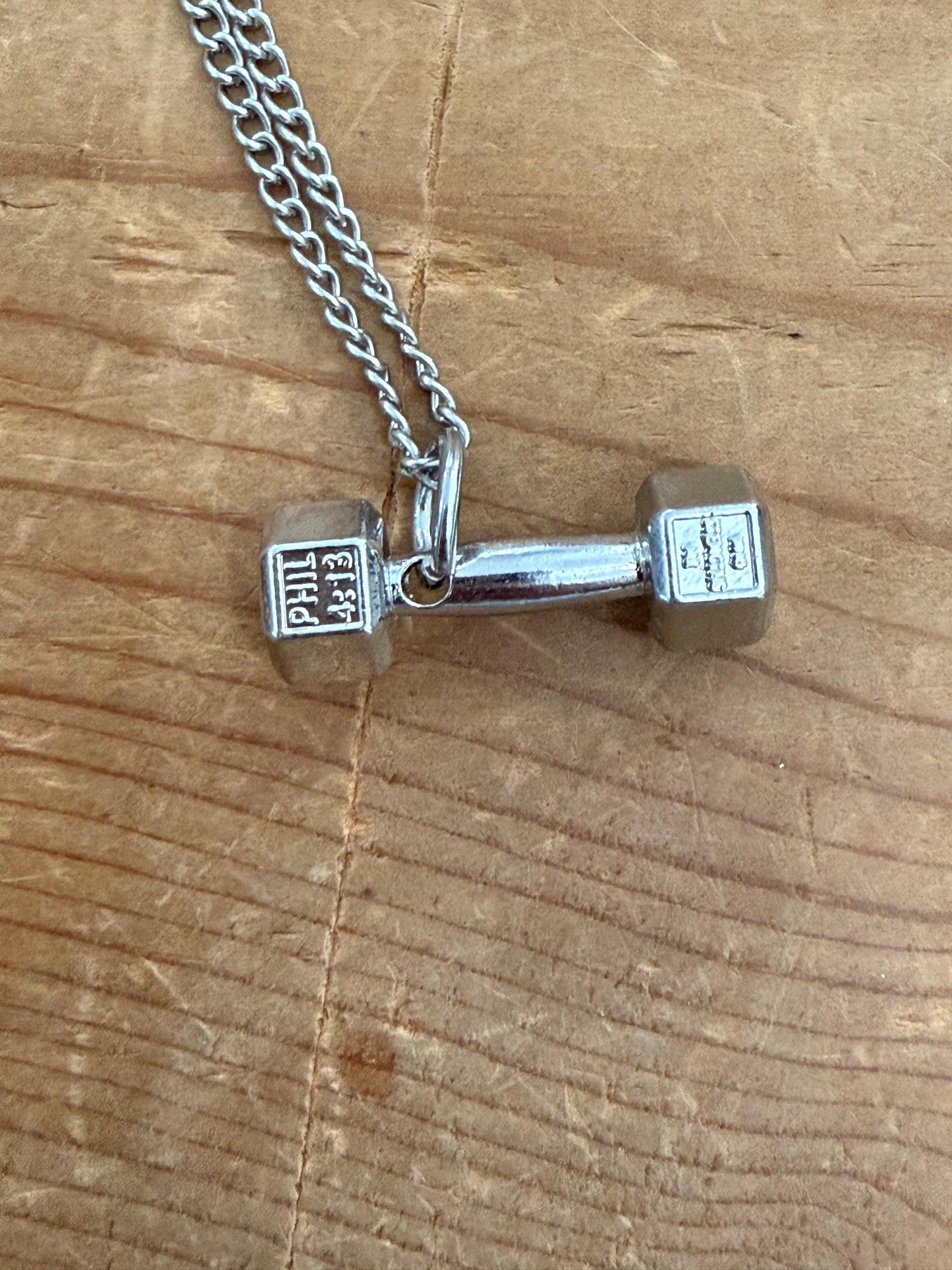 Men’s Phil 4:13 Stainless Steel Dumbbell Necklace