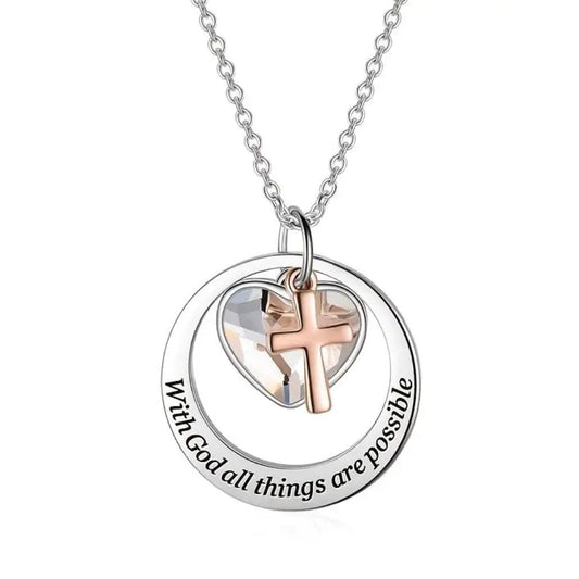 Beautiful “With God” Stainless Steel Cross Accent Necklace