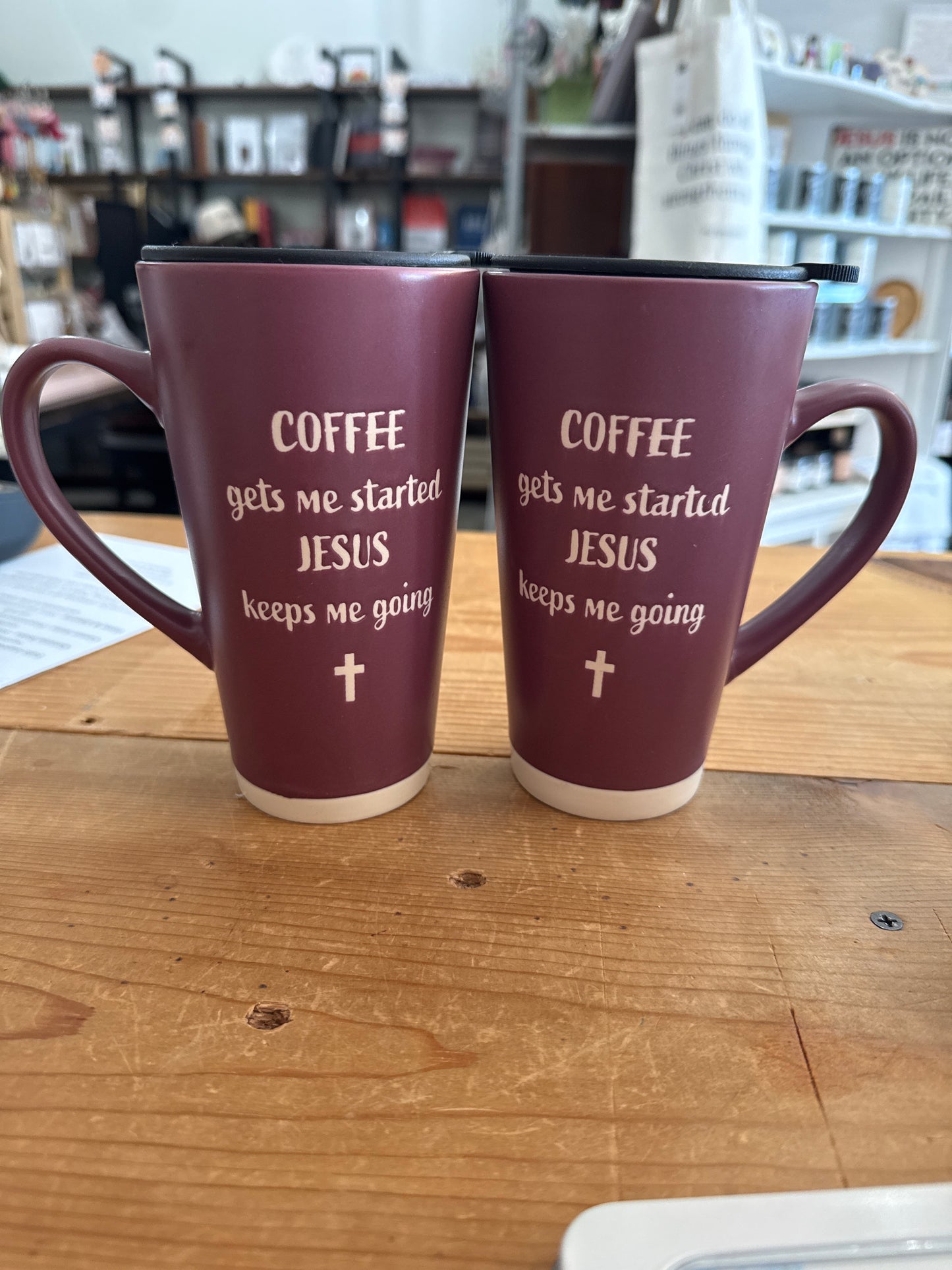 “Jesus Keeps Me Going” Ceramic Coffee Mug with Lid