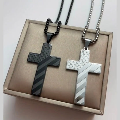 Men’s Phil 4:13 American Flag Stainless Steel Cross Necklace