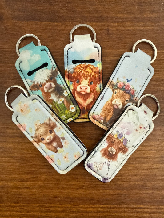 Adorable Highland Cow Chapstick Keychain Holder