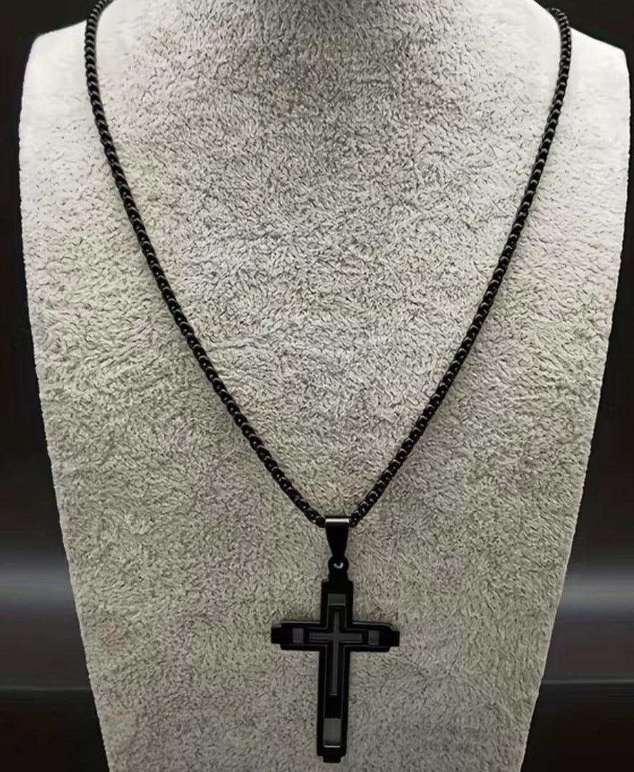 Men’s Stainless Steel Open Double Cross Necklace