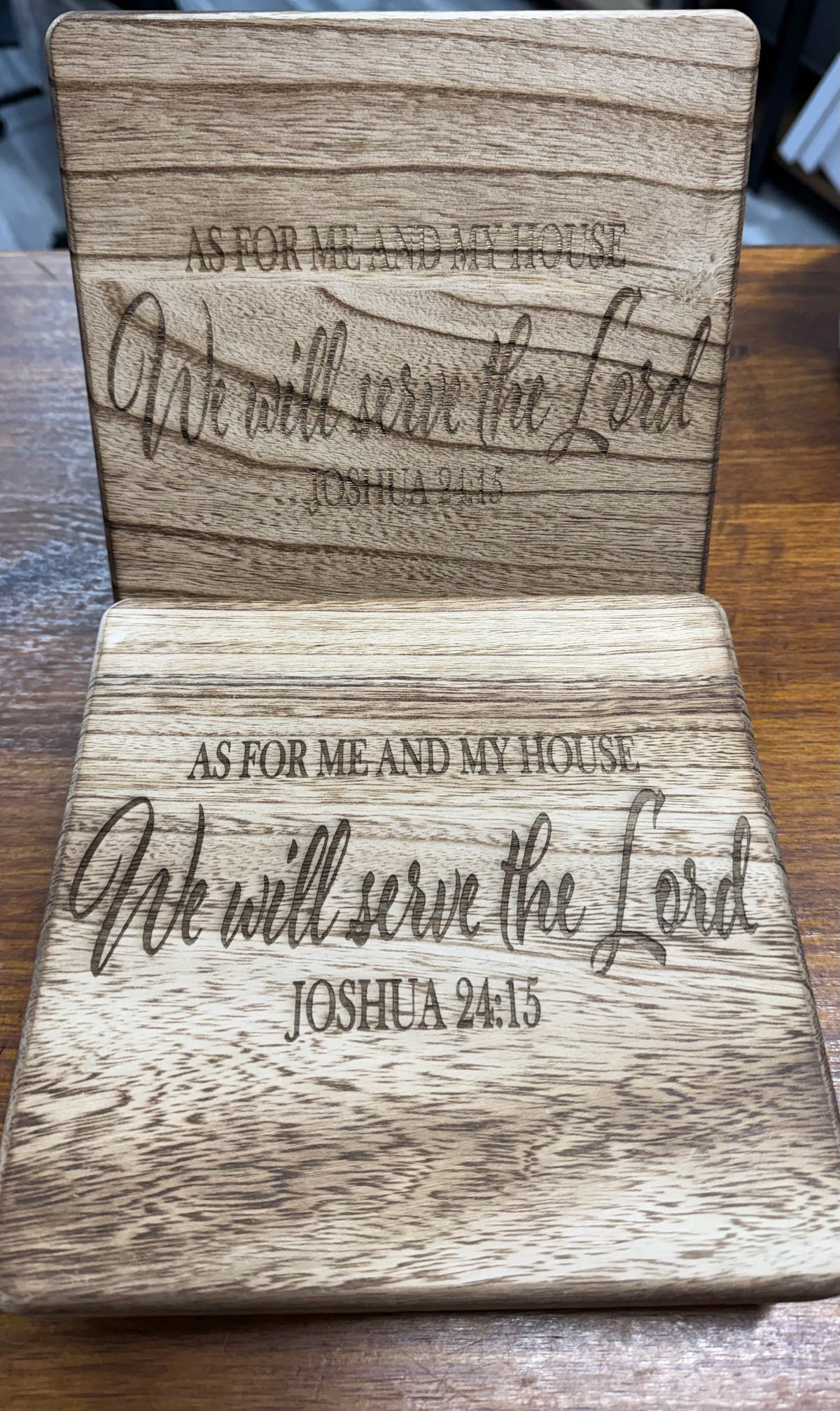 Custom Engraved Joshua 24:15 Wooden Risers