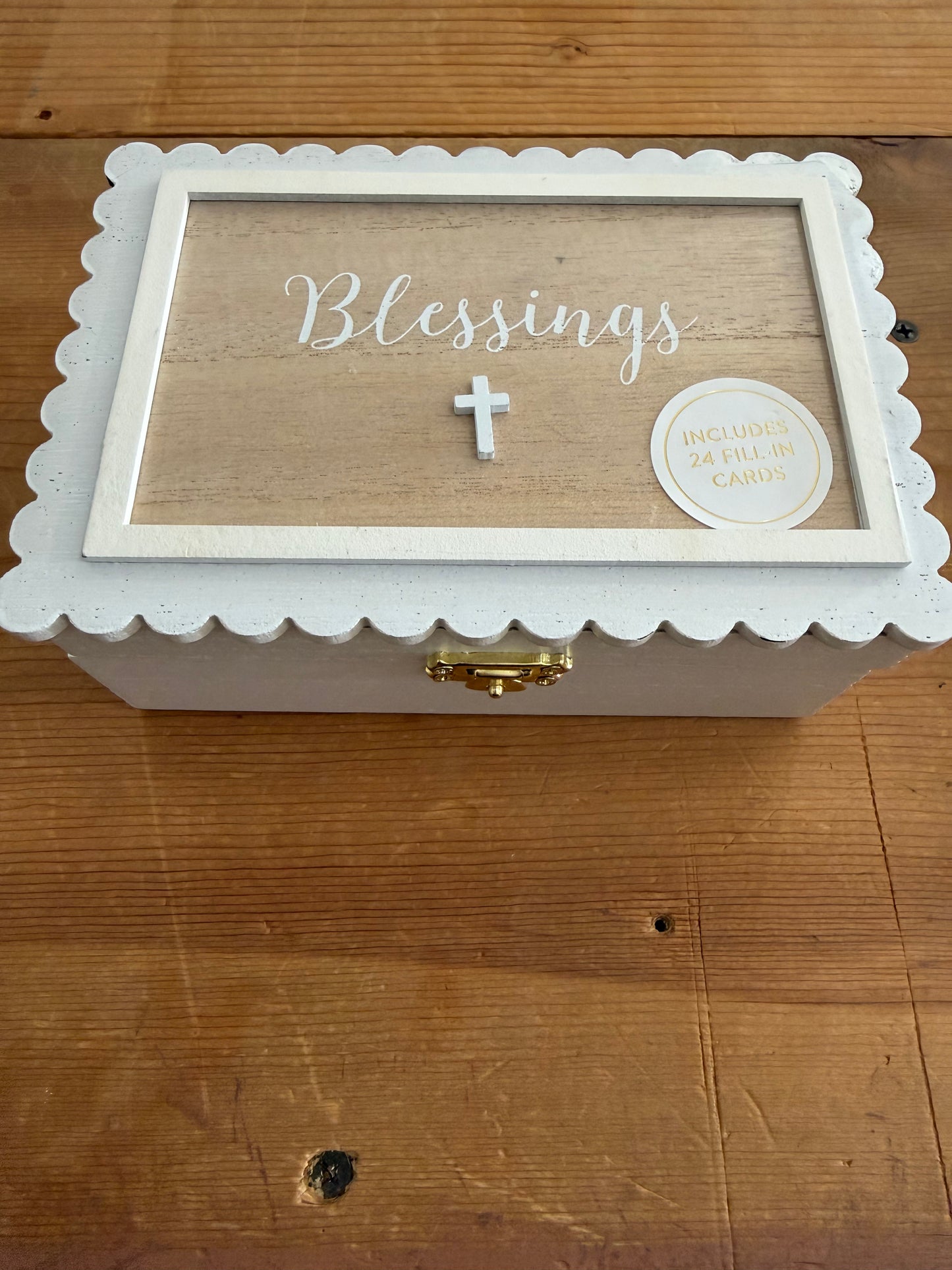 Beautiful Wooden “Blessings” Box with 24 Prayer Cards