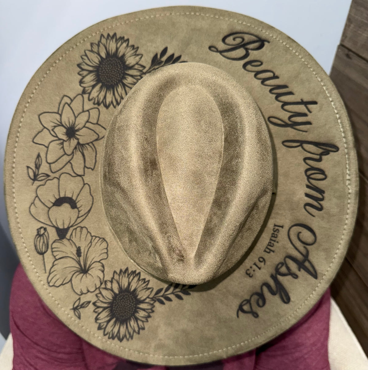 Women’s Custom Engraved Floral Isaiah 61:3 Western Hat
