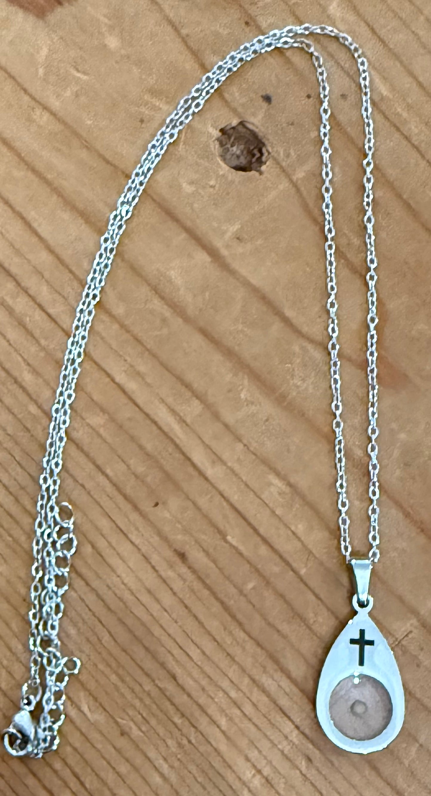 Elegant Teardrop Pendant Mustard Seed and Cross Accent Necklace