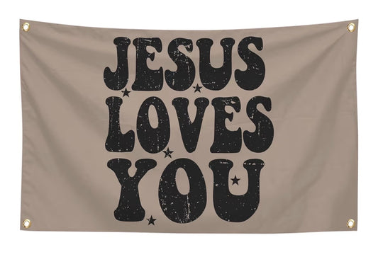 3’x5’ Vintage “Jesus Loves You” Horizontal Tapestry Flag