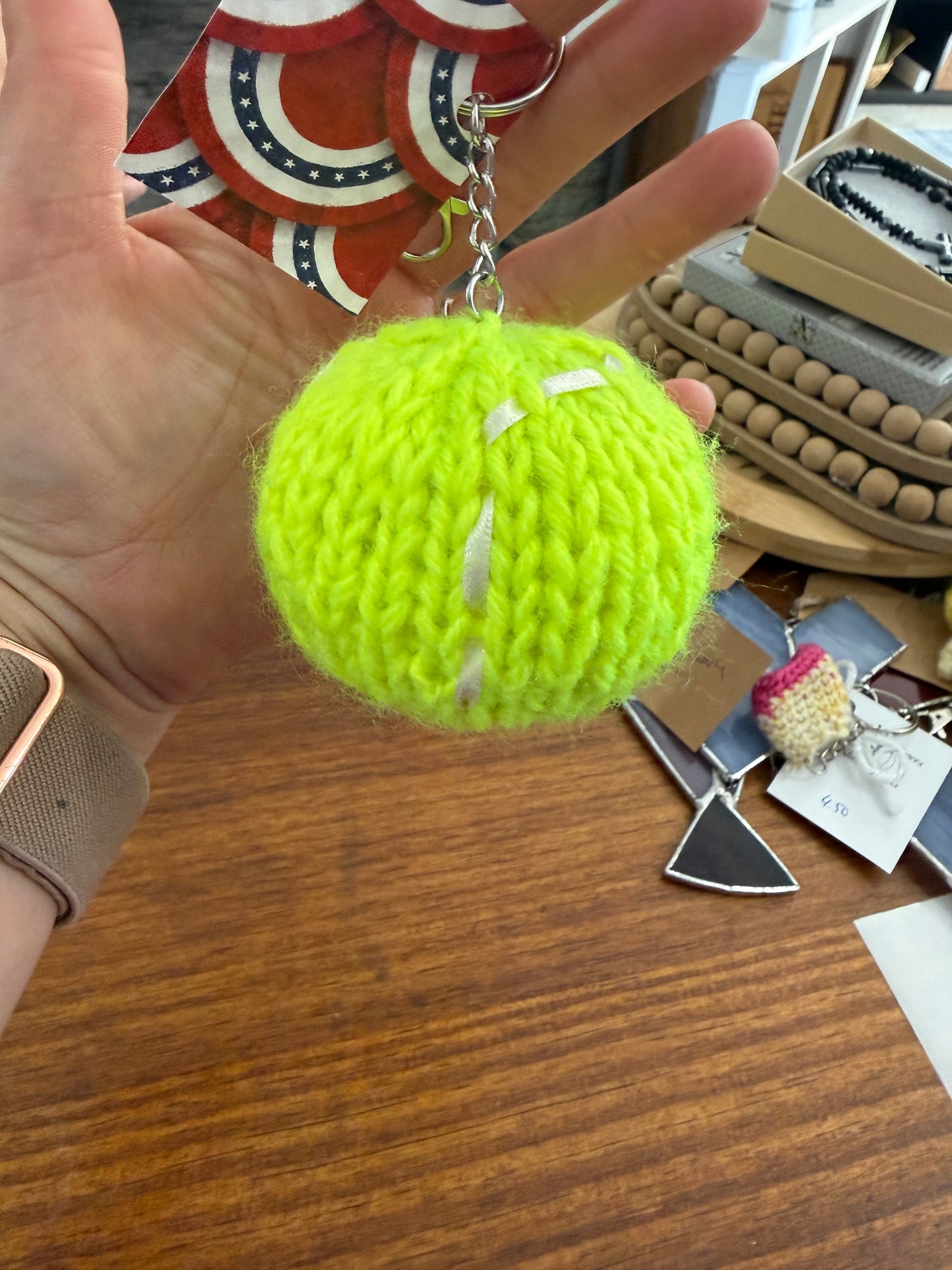 Three Sisters Shenanigans Hand Crotched Tennis Ball Keychain