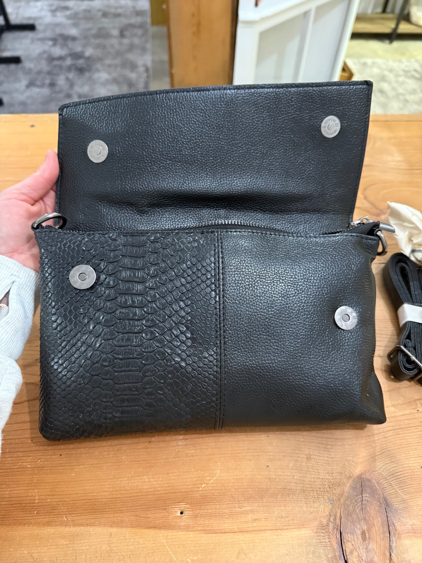 Black Vegan Leather Snakeskin Style Clutch Purse