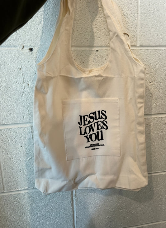 Jesus Loves You Beige Canvas Tote Bag