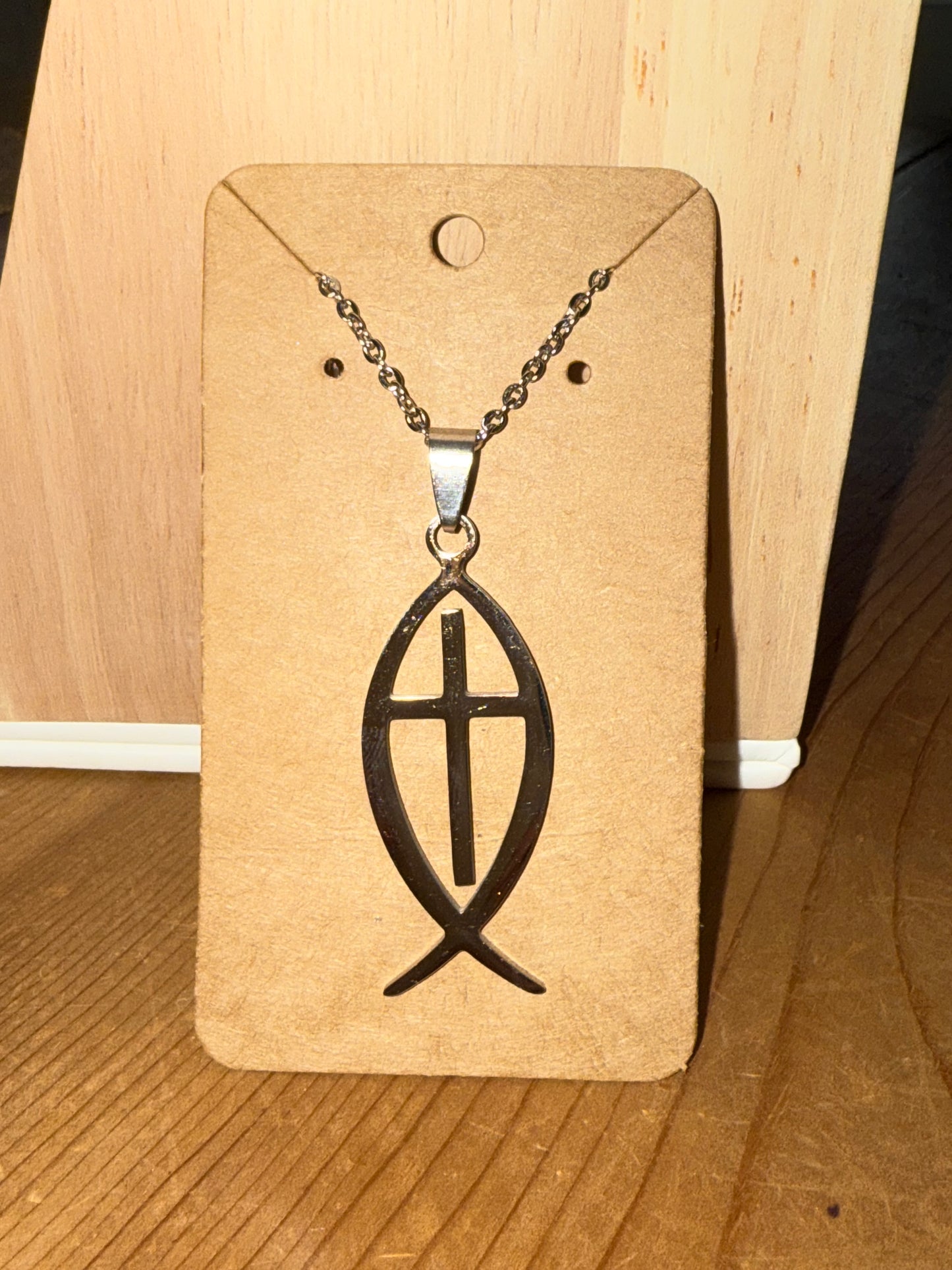 Stainless Steel Cross Fish Necklace