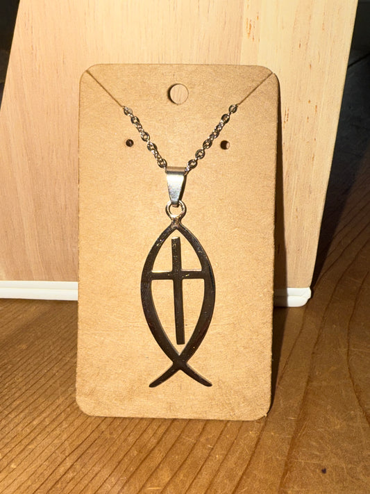 Stainless Steel Cross Fish Necklace