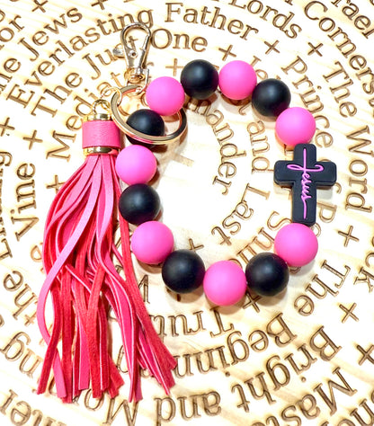 Jesus Silicone Bead Bracelet Keychain