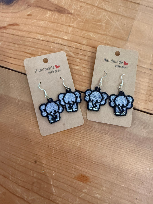 Custom Embroidered Elephant Earrings – Sweet, Lightweight, Handmade