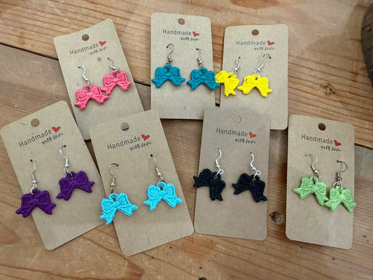 Custom Embroidered Bow Earrings – Cute, Colorful, Lightweight, Handmade