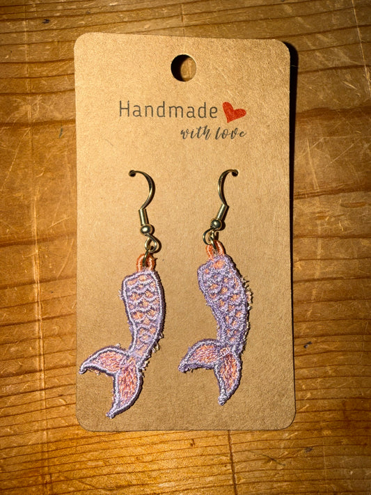 Custom Embroidered Mermaid Tail Earrings – Lightweight, Hypoallergenic, Handmade
