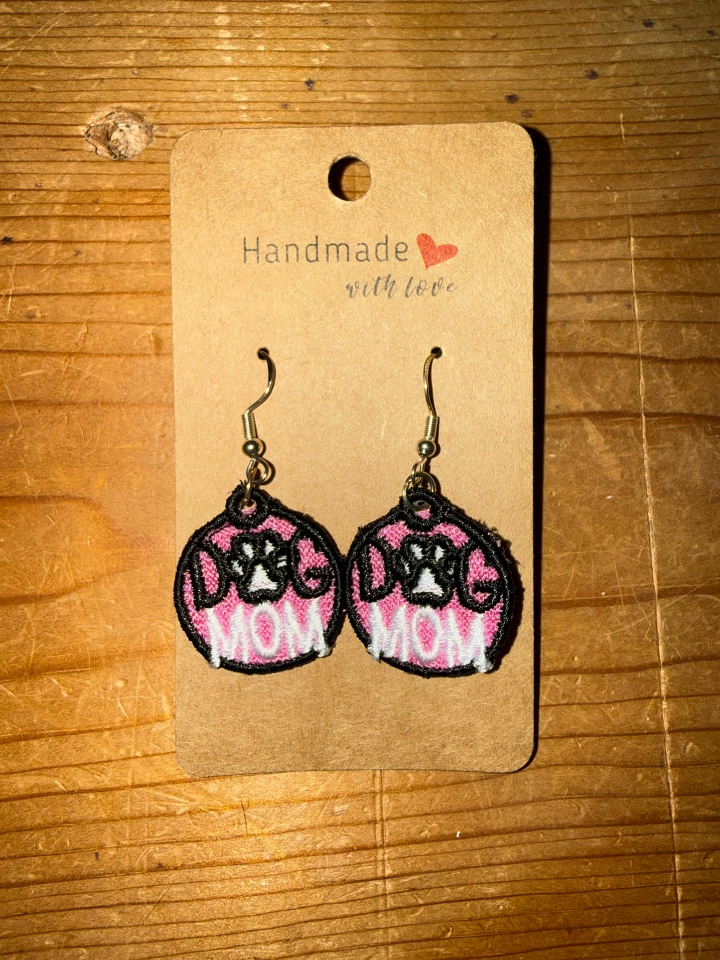 Custom Embroidered “Dog Mom” Earrings