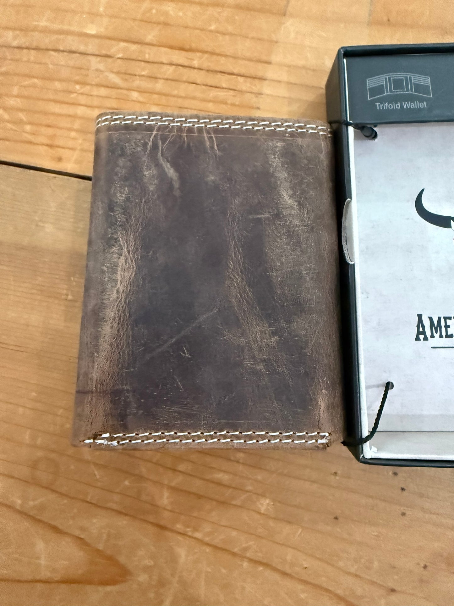 American Bison Genuine Leather Trifold Wallet – Custom Engraved (John 3:16)