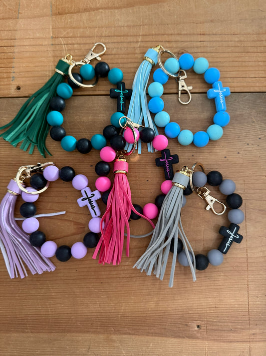 "Jesus" Cross Silicone Bracelet Keychains