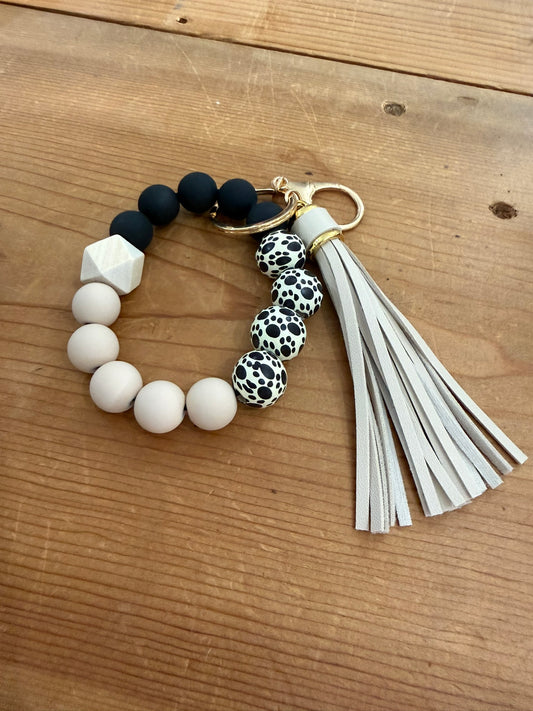 Silicone Leopard Print Bead Keychain Bracelet
