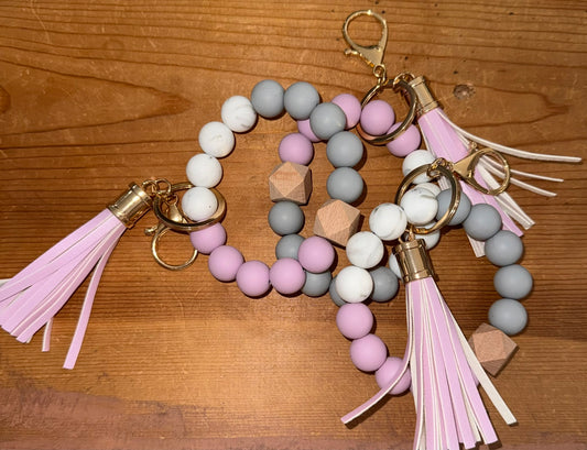 Silicone Bead Hexagonal Wood Bead Keychain Bracelet