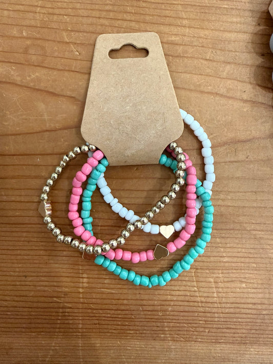Petite Beaded Heart Accent Bracelet Set