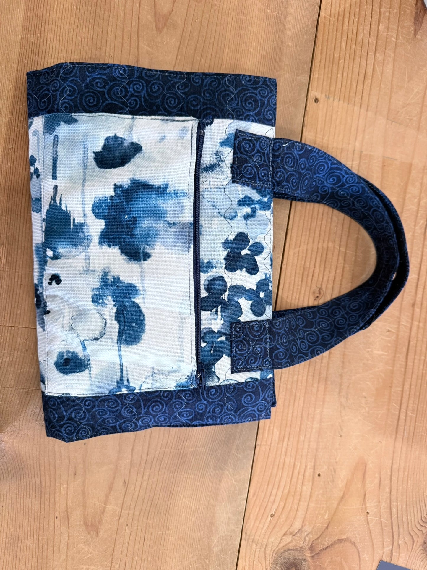 the Hope Chest Blue Watercolor Hand Sewn Bible or Book Carry Case With Outside Zipper Pocket