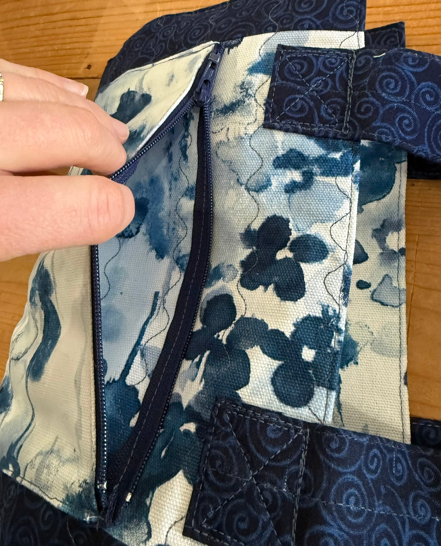 the Hope Chest Blue Watercolor Hand Sewn Bible or Book Carry Case With Outside Zipper Pocket