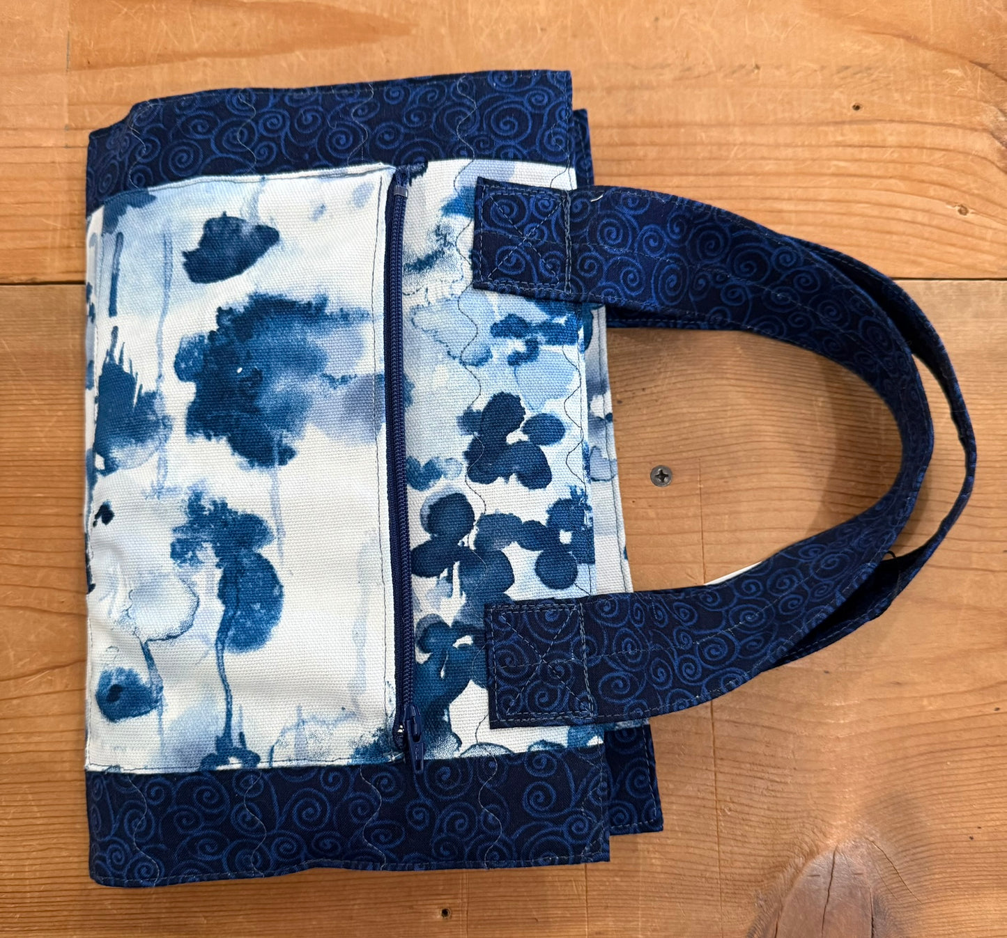 the Hope Chest Blue Watercolor Hand Sewn Bible or Book Carry Case With Outside Zipper Pocket